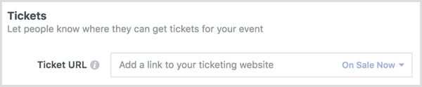 Utilisez l'option Ticket pour créer un lien vers la page de vente de billets Eventbrite