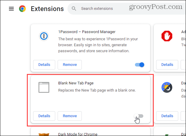 Désactiver l'extension Blank New Tab Page dans Chrome