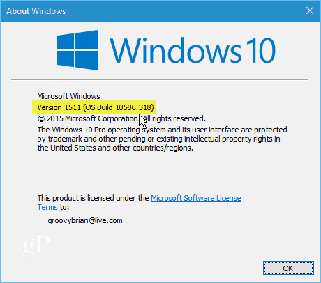 Windows 10 version 1511 build 10586-318