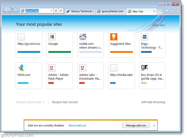 Visite guidée de la capture d'écran d'Internet Explorer 9 Beta
