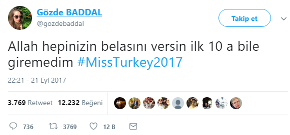 Le concurrent de Miss Turquie, Gözde Baddal, maudit