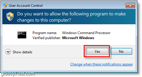 Capture d'écran de Windows 7 - passez par cmd admin uac