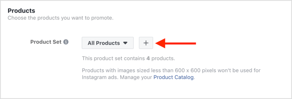 Choisissez les produits à promouvoir dans votre campagne d'annonces dynamiques Facebook.