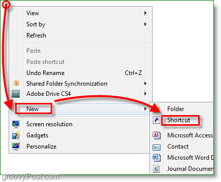 Capture d'écran de Windows 7 - Comment créer un raccourci