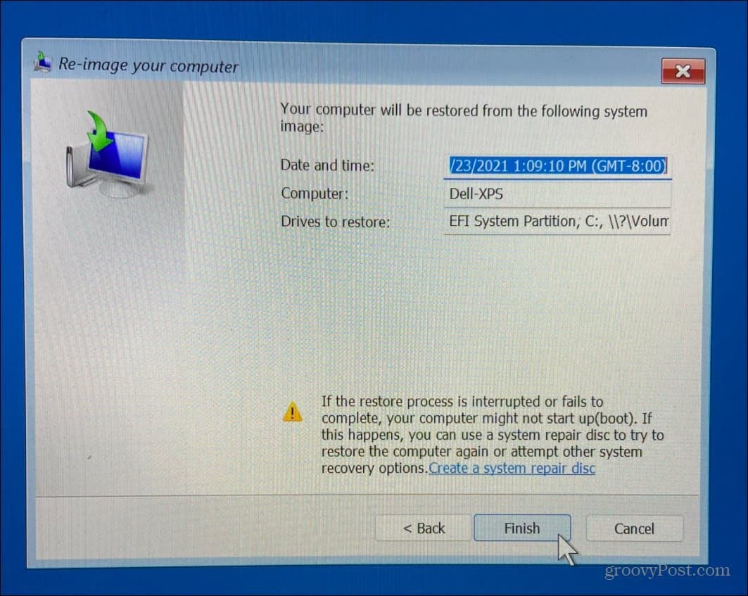 Terminez de réimager votre ordinateur
