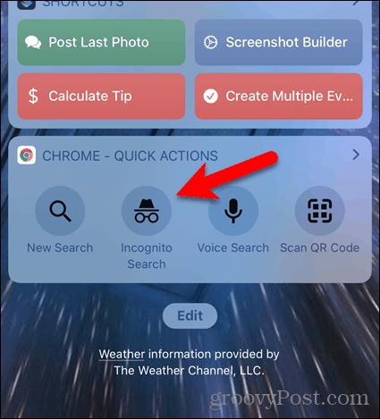 Appuyez sur Recherche incognito sur le widget Chrome dans iOS
