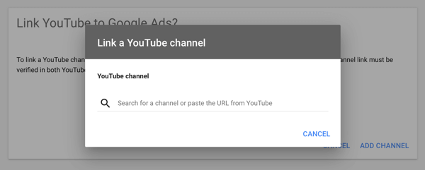 Comment configurer une campagne publicitaire YouTube, étape 2, configurer la publicité YouTube, associer une chaîne YouTube