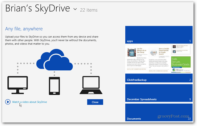 Nouvel écran de démarrage SkyDrive