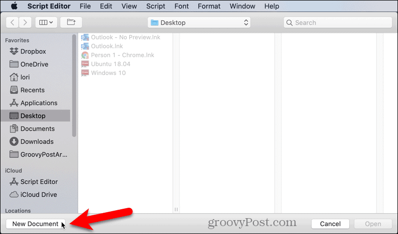 Ouvrez un nouveau document dans Script Editor sur Mac