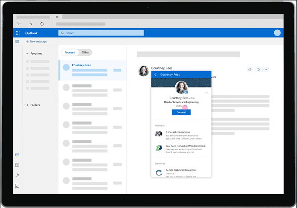 LinkedIn fournira désormais des informations riches telles que des photos de profil, l'historique de travail et plus encore directement depuis la boîte de réception personnelle de l'utilisateur Outlook.com.