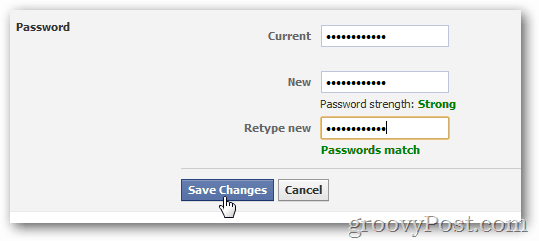cliquez sur enregistrer les modifications pour activer le nouveau mot de passe