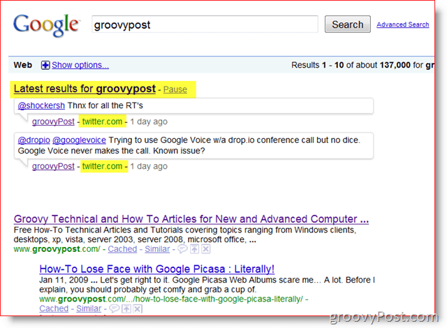 GroovyPost et recherche en temps réel Google
