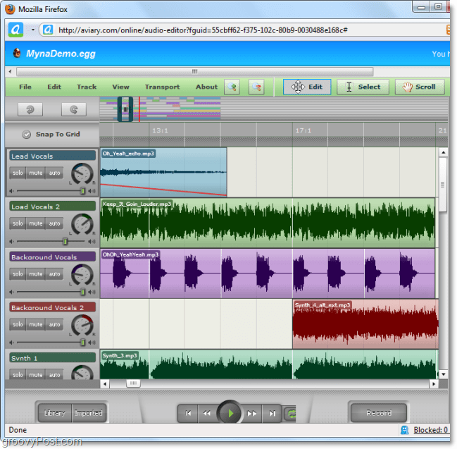 L'éditeur audio myna vous permet d'épisser l'audio et d'ajouter des effets spéciaux