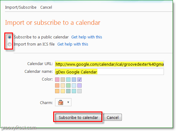 importer ou s'abonner ou ajouter un calendrier à Windows Live