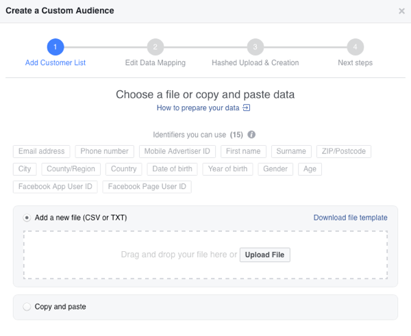 Téléchargez votre liste de diffusion sous forme de fichier CSV pour créer votre audience de messagerie personnalisée sur Facebook.