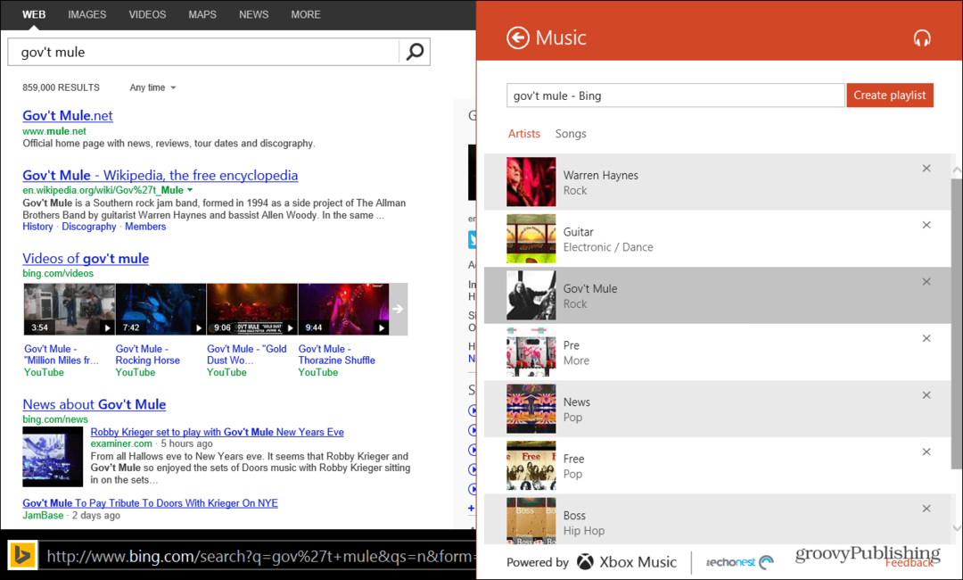 Utiliser Bing pour créer des listes de lecture de musique Xbox dans Windows 8.1