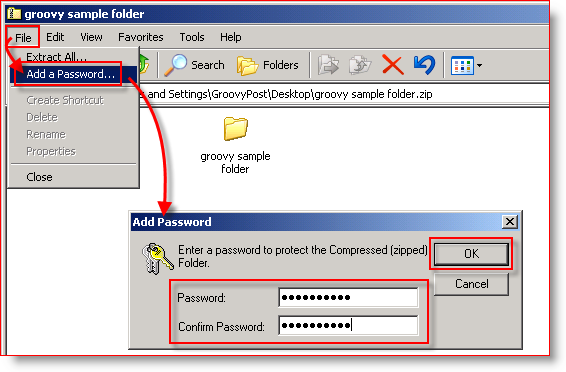 Compression intégrée Windows XP - Ajouter un mot de passe