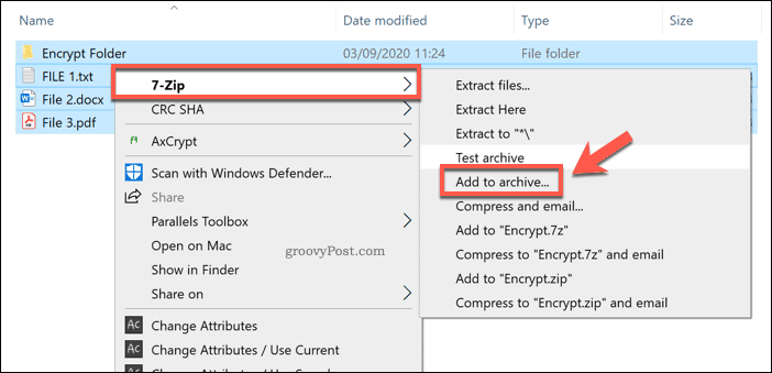 Ajout à une nouvelle archive 7-Zip dans Windows 10