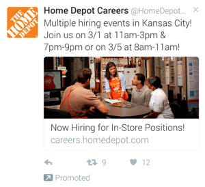 exemple d'annonce mobile twitter home depot