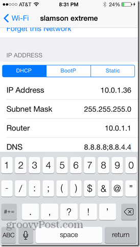 attribution de DNS public google dans ios 7