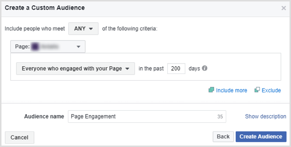 facebook créer une page engagement audience personnalisée
