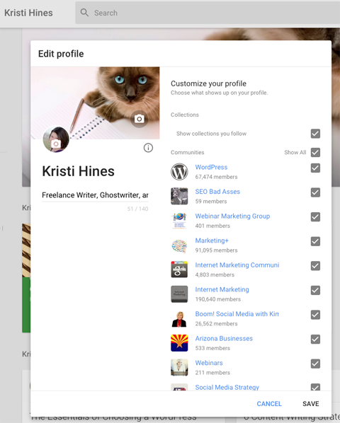 nouvelles options de modification de profil google plus