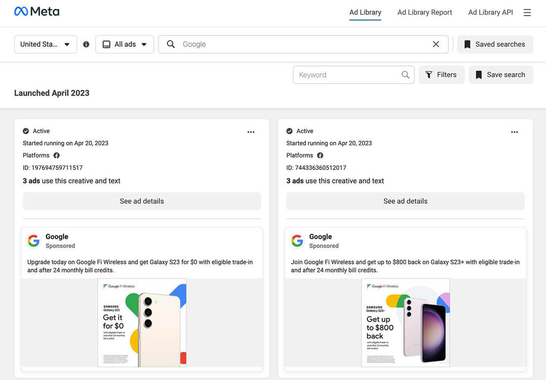 google-ads-transparency-center-meta-ad-library-api-saved-searches-ads-launched-avril-3