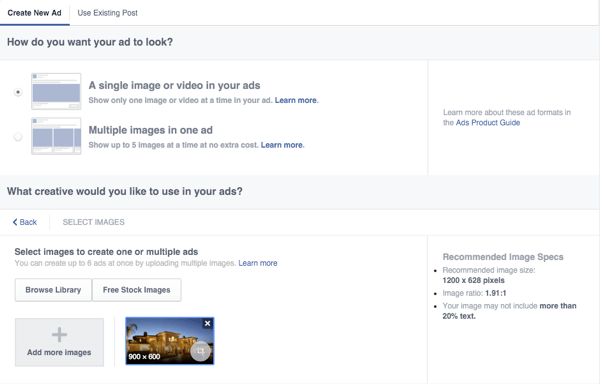 publicité sur toile facebook configurer des options créatives