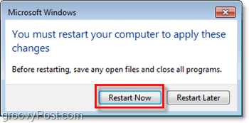 redémarrez l'ordinateur pour terminer la désactivation d'Internet Explorer 8 dans Windows 7