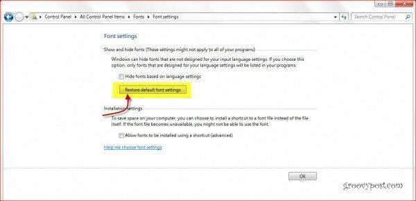 Restaurer les polices Windows 7 aux paramètres par défaut