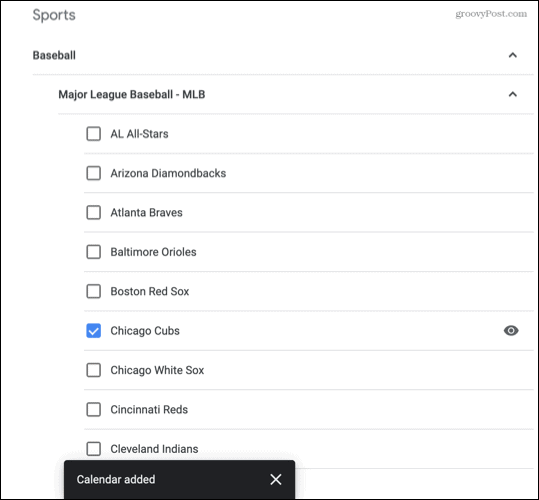 Sports ajoutés à Google Agenda