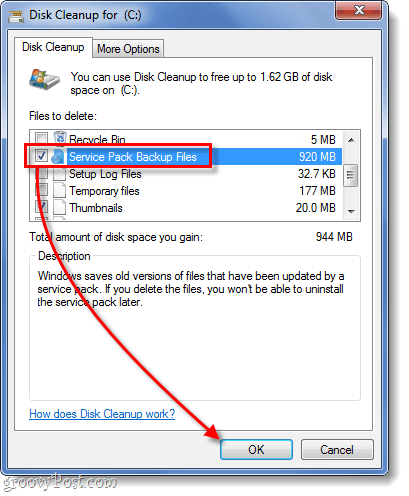 nettoyage des fichiers de sauvegarde du Service Pack dans Windows 7