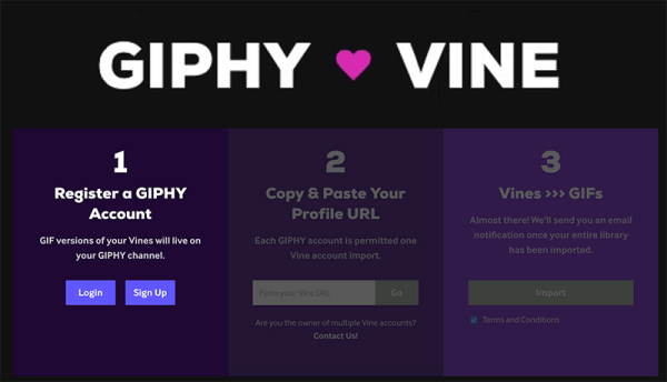 GIPHY a déployé un nouvel outil GIPHY ❤ Vine qui peut convertir toutes les Vines que vous avez créées en GIF partageables.