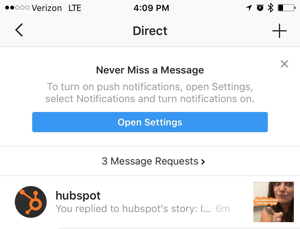 boîte de réception de message direct histoire instagram