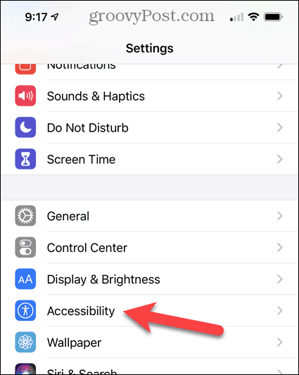 Appuyez sur Accessibilité sur l'écran Paramètres iPhone