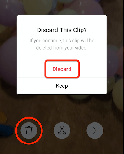 option de menu poubelle pour supprimer un clip de votre bobine instagram