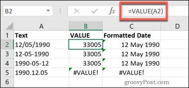 La fonction VALUE dans Excel