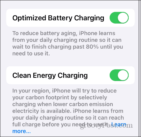 Paramètres de charge de la batterie dans iOS