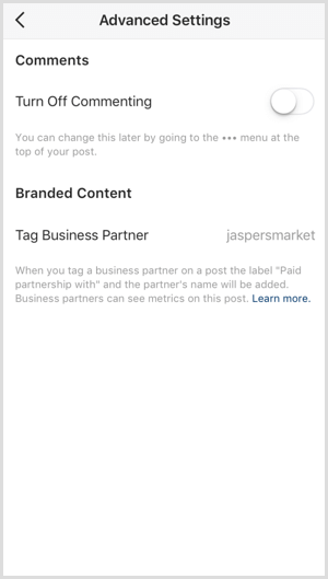 Étiquette de partenariat payée Instagram