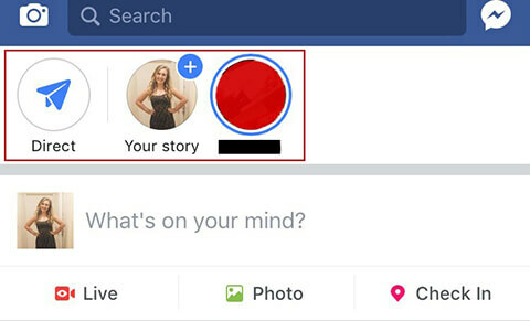 Accéder aux histoires Facebook et à la boîte de réception directe.