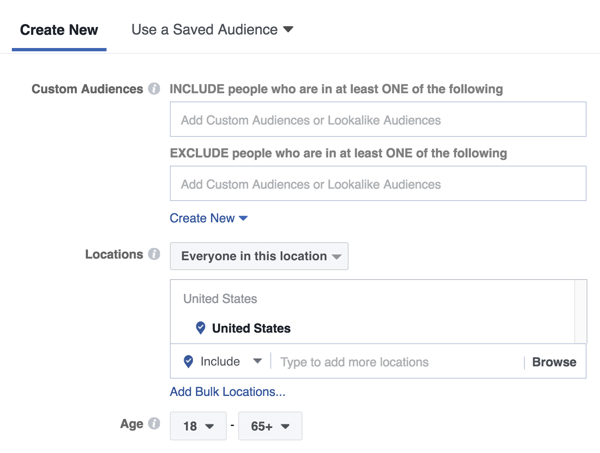 Avec une annonce sur l'écran d'accueil de Facebook Messenger, vous pouvez cibler une nouvelle audience ou une audience précédemment enregistrée ou similaire.