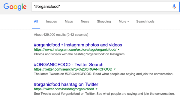 Utilisez la recherche Google pour rechercher des hashtags.