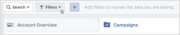 filtres du gestionnaire d'annonces facebook