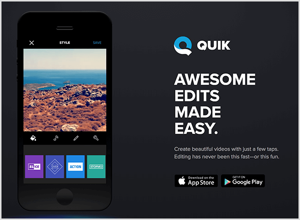 Quick for mobile crée automatiquement des vidéos pour les histoires.