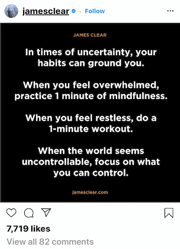 James Clear sur Instagram sur la façon dont les habitudes peuvent vous ancrer dans l'incertitude