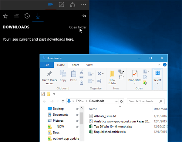 Dossier de téléchargements Microsoft Edge