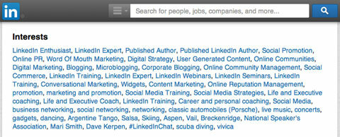 section intérêts LinkedIn