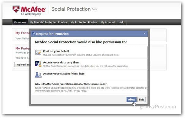 mcaffee protection sociale permissons facebook