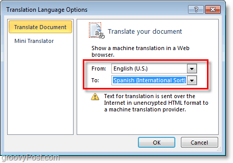 sélectionner une langue pour Microsoft Word à traduire