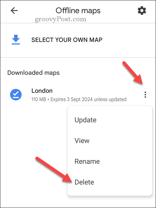 Supprimer une carte Google Maps hors ligne